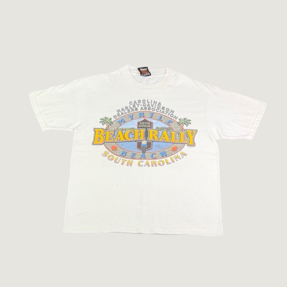 Vintage 1999 Harley Davidson Myrtle Beach Rally T-Shirt White Mens Medium USA